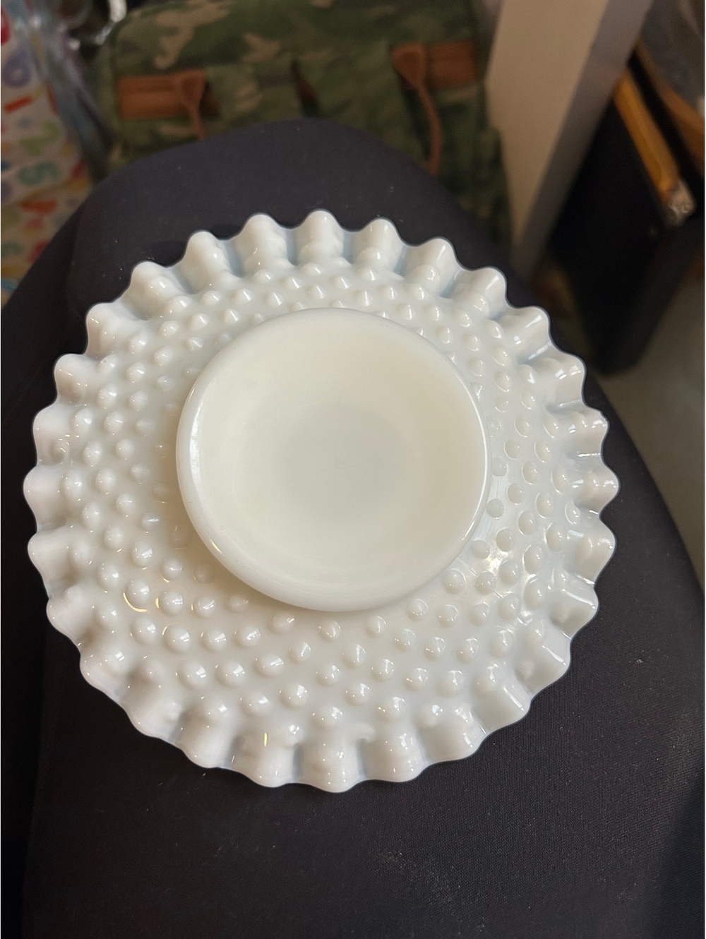 Fenton hobnail 6” ruffled saucer
